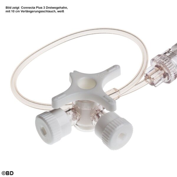 BD Connecta Plus 3 Dreiwegehahn, mit 10 cm Verlängerungsschlauch, blau VE = 50 Stck. /