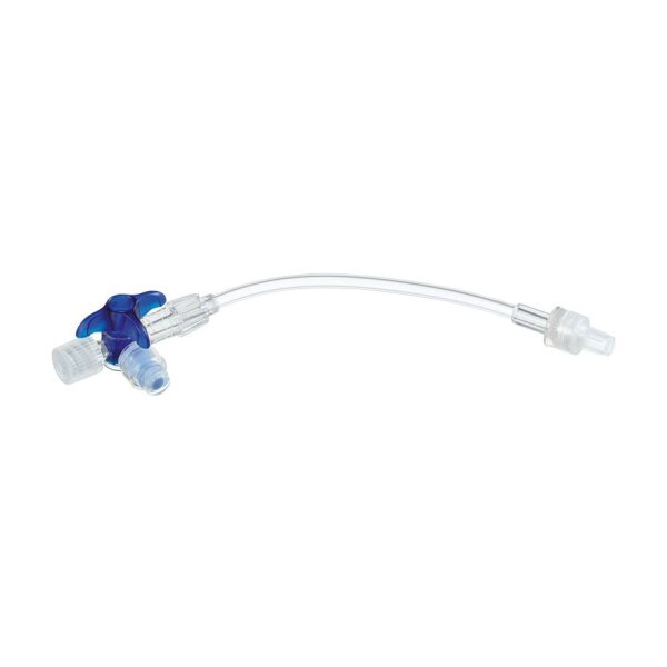 Discofix C-3 Dreiwegehahn blau steril, mit Safeflow, Verbindungsleitung 10 cm VE = 100 Stck.