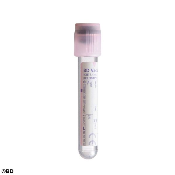 BD Vacutainer EDTA Plus Röhrchen aus PET, 3 ml, 3,23 mg K3 EDTA, 75x13mm, transparent-lila, mit Hemogard-Verschluss  VE = 100 Stck.