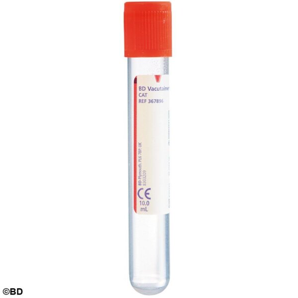 Vacutainer Plus Serumröhrchen | ohne Gel | rot | 10 ml | PET | 100 x 16mm | 100 Stück