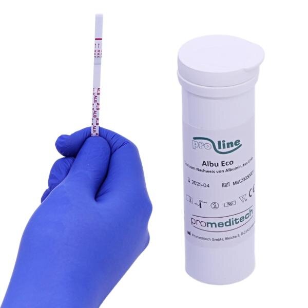 ALBU ECO - PROLINE | semiquantitativer Teststreifen zum Nachweis von Albumin aus Urin | 20 Stück
