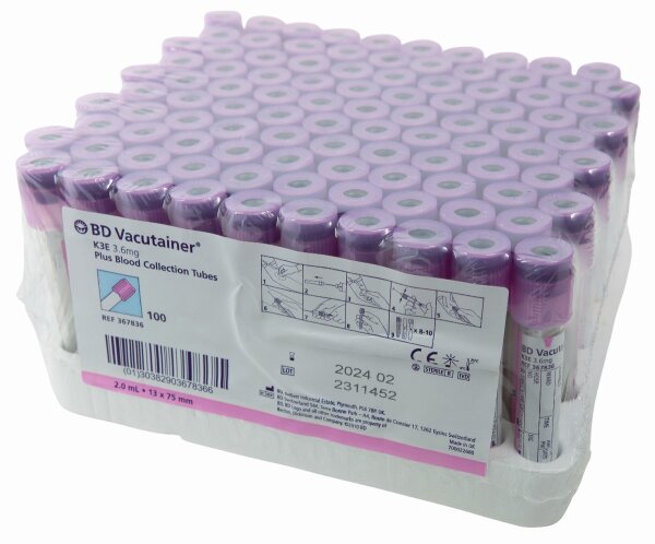 Vacutainer K3 EDTA 1,8 mg | 2 ml | 75x13mm | lila | 100 Stück