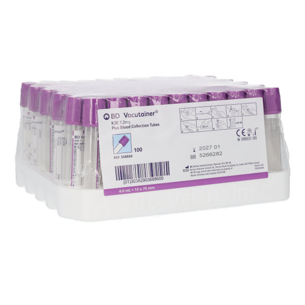 Vacutainer | EDTA-Röhrchen K3 | lila | 4 ml | PET | Hemogardverschluß |100 Stück