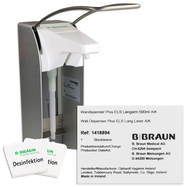 Wandspender 350/500ml Plus E | kurzer Armhebel | Kunststoffpumpe | 1 Stück