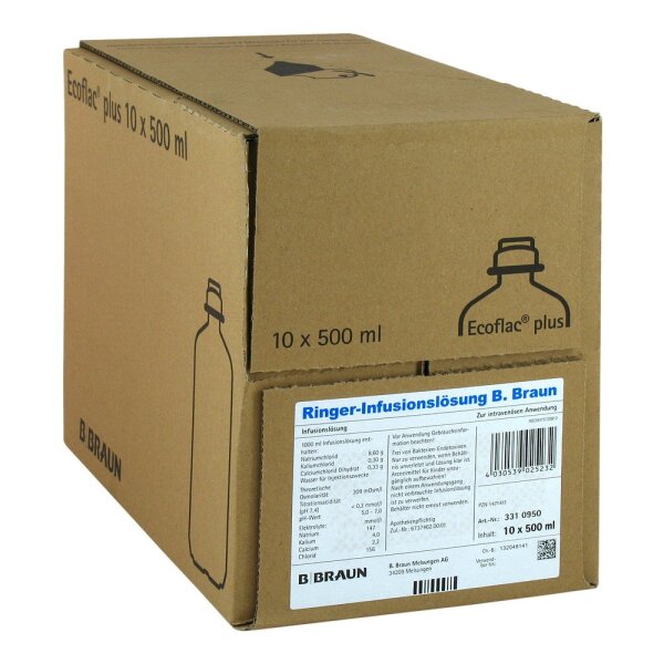 Ringer-Infusionslösung DAB 7 Braun | 10 x 500 ml Plastikflasche | Ecoflac plus
