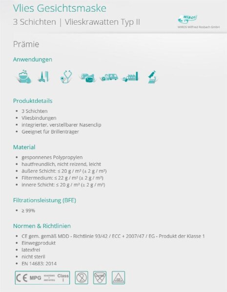 Mundschutz care & serve® PREMIUM | wiroCARE LOOP | rosa | 40 x 50 Stück