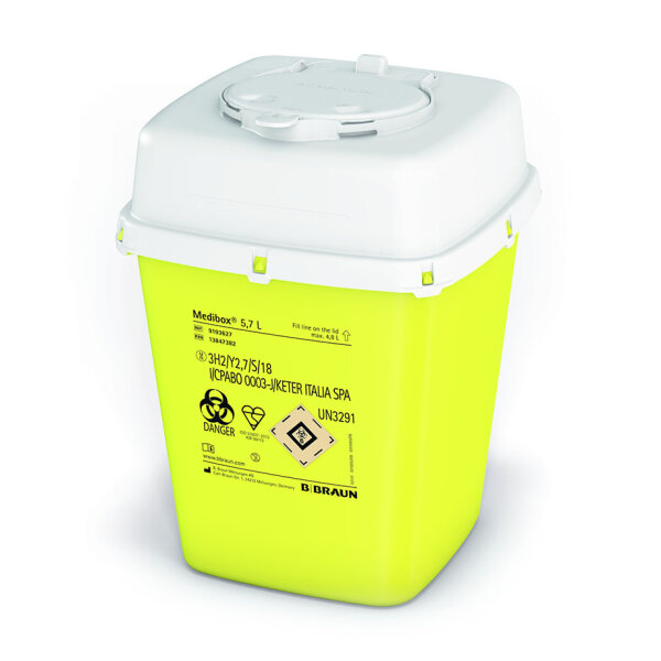 Kanülensammler Medibox Container | 5,7 Liter | eckig | Höhe 25,7 cm | BxT 19 x 19 cm | 1 Stück