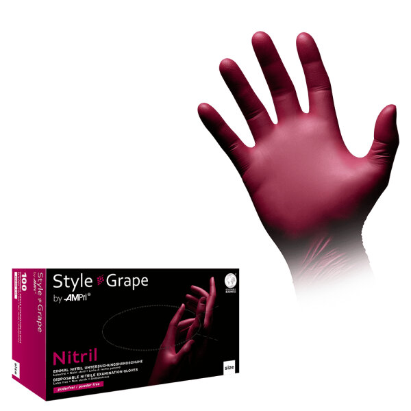 Nitril-Handschuhe | pdfr. | unsteril | Farbe bordeaux Style Grape | Gr. M | 100 Stück