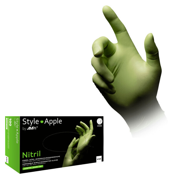 Nitril-Handschuhe | pdfr. | unsteril | apfelgrün Style Apple | Gr.M | 100 Stück