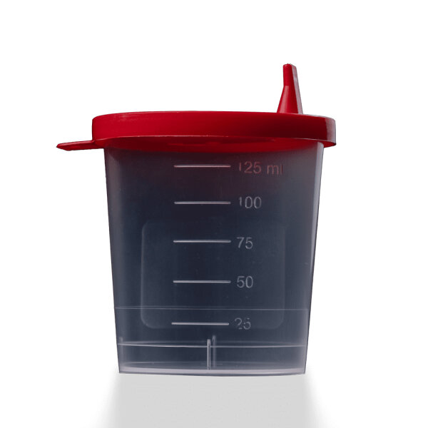 Urinprobenbecher mit rotem Schnappdeckel | 125 ml  (L09182) | 500 Stück