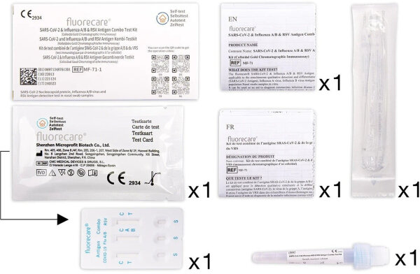 Fluorecare® Profi Kombi-Test 6in1 | Covid-19 | Influenza A/B | RSV | ADV | hMPV | 25 Stück