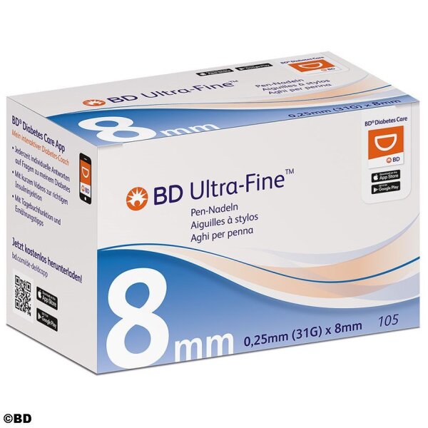 Kanüle BD Ultra-Fine Pen-Nadeln | 31 G 0,25 x 8 mm | 105 Stück