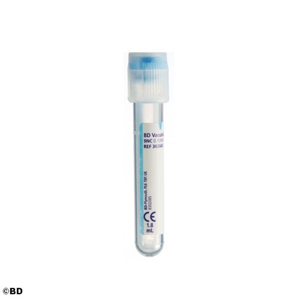 BD Vacutainer Plus Gerinnungsröhrchen aus PET, 1,8 ml, Natrium-Citrat (1000) mit Hemogard-Verschluss