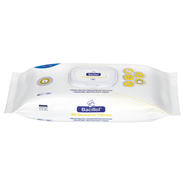 Bacillol 30 Sensitive Tissues XXL | Flächendesinfektion | 25 x 38 cm | 40 Tücher im Flowpack