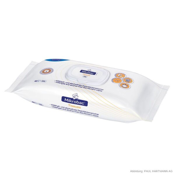 Mikrobac Tissues XXL Alkohol-u.aldehydfreie Desinfektionstücher 250 x 380 mm | 40 Tücher im Flowpack