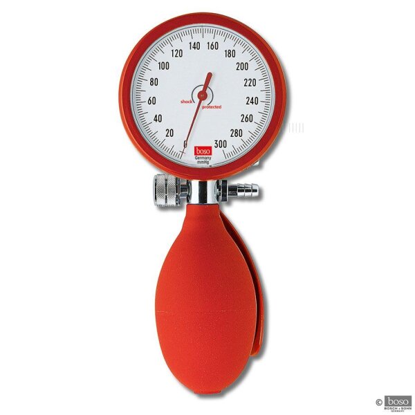 boso clinicus II Blutdruckmessgerät rot mit Klettenmanschette Ø 60 mm, Doppelschlauch