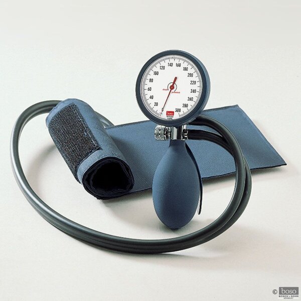 boso clinicus II Blutdruckmessgerät blau mit Klettenmanschette schwarz (starke Arme) Ø 60 mm, Doppelschlauch