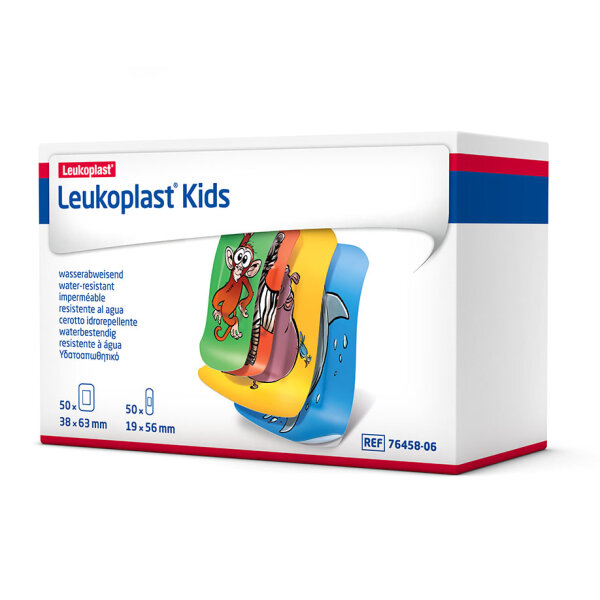 Leukoplast® Kids | Mischpackung 2 Größen: 50 Stück 3,8 x 6,3 cm + 50 Stück 1,9 x 5,6 | 100 Stück