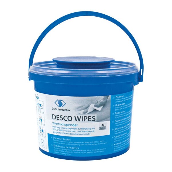 Desco Wipes Vliestuchspender | blau | klein | leer | ca. 3 Liter | 1 Spender