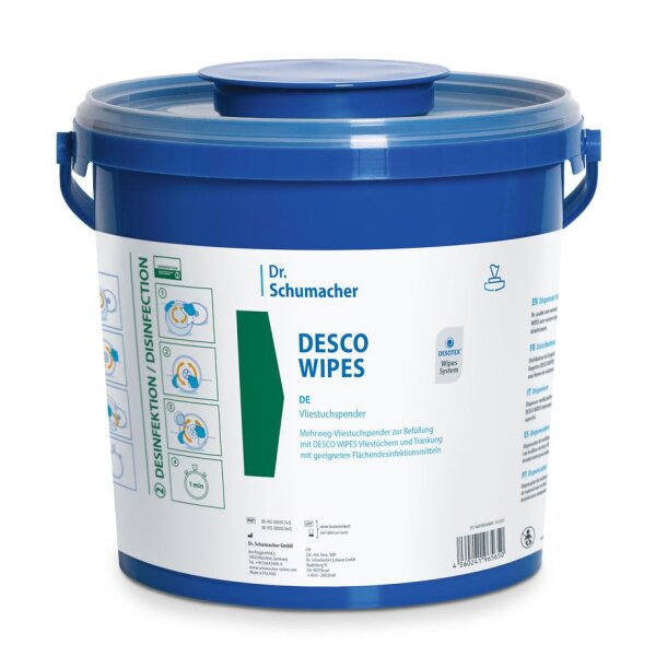 Desco Wipes Vliestuchspender blau (6 Spendereimer) unbefüllt, 5 Ltr.