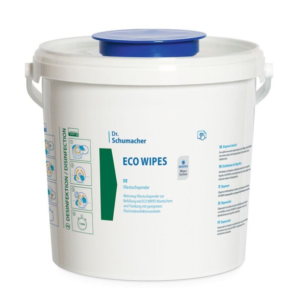 Eco Wipes Vliestuchspender | 5 Liter | unbefüllt | weiß | blauer Deckel | 1 Eimer