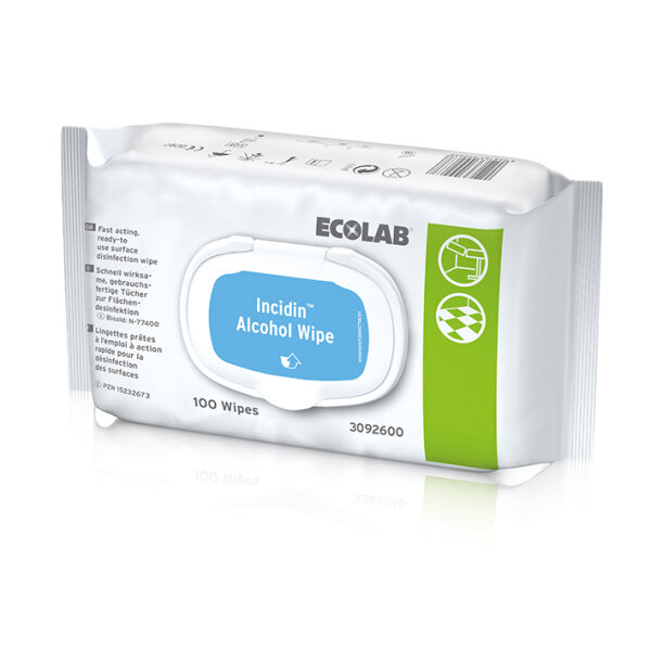 Incidin Alcohol Wipe | Schnelldesinfektionstücher | 20 x 20cm | biozid | 100 Stück im Flowpack
