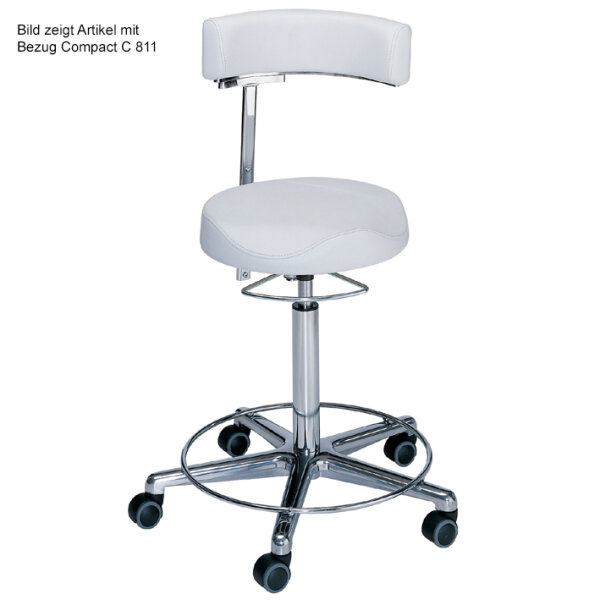 Arbeitsstuhl mit Rückenlehne, Höhenverstellung 57 - 76 cm mit Ringauslösung, mit Fußring, anatomisch geformte Sitzkante  (Strecke)