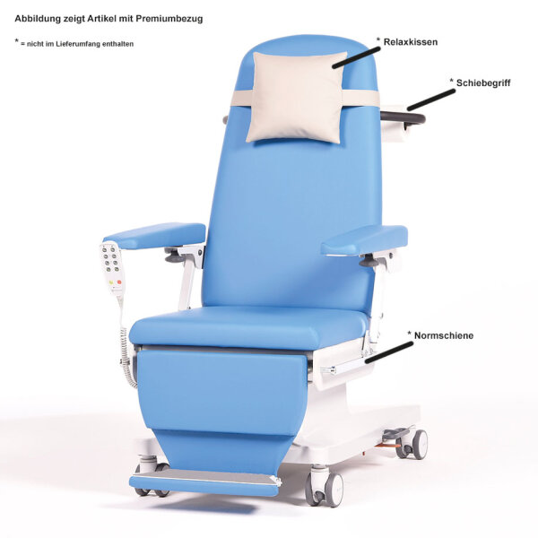 Infusionsliege und Transfusionsliege Multiline next IT, mit 4 Motoren, inkl. Höhenverstellung, ausklappbare Fußstütze,  Bezug compact anthrazit  (Strecke)