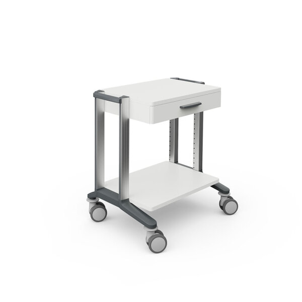 doppio 45 Basiswagen weiß, mit 2 Ablage- platte, 1 Schublade Griff grau,
