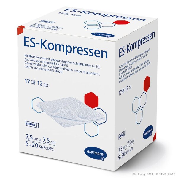 Hartmann ES-Kompressen | 12-fach | steril | 7,5 x 7,5cm | 20 x 5 Stück