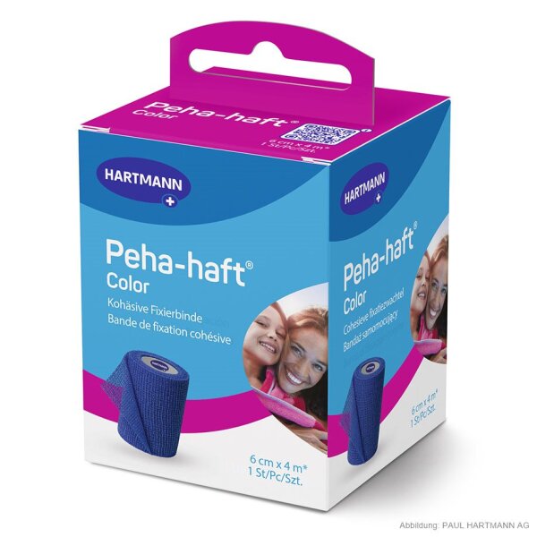 Hartmann Peha-haft Color kohäsive elastische Fixierbinde | latexfrei | 6cm x 4m | blau | 1 Stück