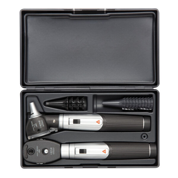 mini 3000 LED Ophthalmoskop/F.O. Otoskop Set 2,5 V mit 2 Batteriegriffen mini 3000 inkl. Batterien, 10 AllSpec Einweg-Tips 4 mm Ø,  im Hartschalenetui