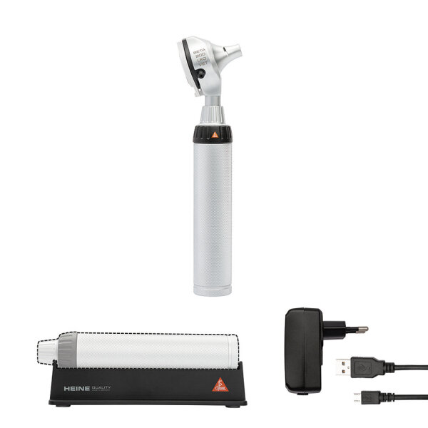 BETA 200 LED VET. F.O. Otoskop 3,5 V mit BETA4 USB Ladegriff, USB Kabel und Steckernetzteil