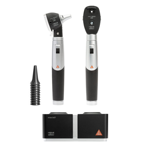 mini 3000 LED Diagnostik-Set schwarz mit 2 mini 3000 Ladegriffen und mini NT Tisch-Ladegerät