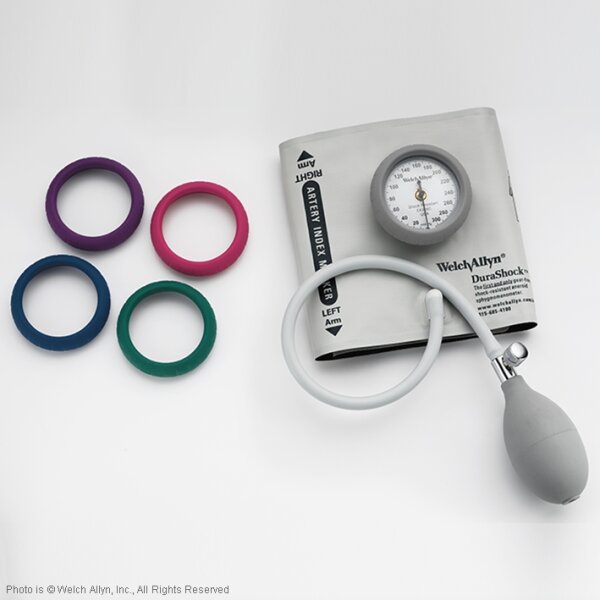 DuraShock Aneroid Sphygmomanometer DS44, mit integrierter einteiliger Manschette für Erw. und 4 verschiedenfarbigen Schutzringen, ohne Etui