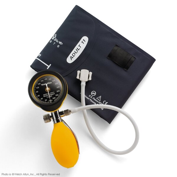 DuraShock Blutdruckmessgerät DS55 gelb, Ø 50 mm, verchromt, 1-Schlauch, für Erwachsene, im Etui