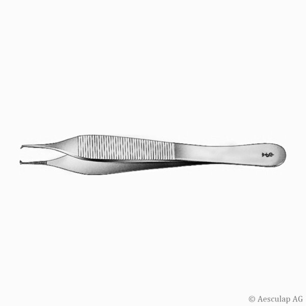chir. Pinzette Adson, feingliedrig, mit Fadenplatte, 1 x 2 Zähne, gerade, 12 cm