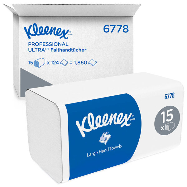 KLEENEX Ultra Handtücher medium 2-lagig, weiß, 31,8 x 21,5 cm (15 x 124 Bl.) Pal. = 32 Kart.