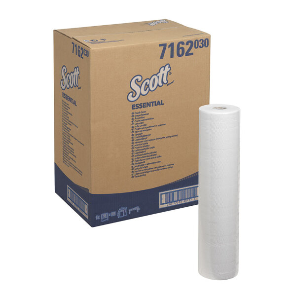 SCOTT ESSENTIAL Ärzterollen, 1-lagig, weiß, geprägt, 59 x 37 cm (6 x 198 Bl.) Pal. = 18 Kart.