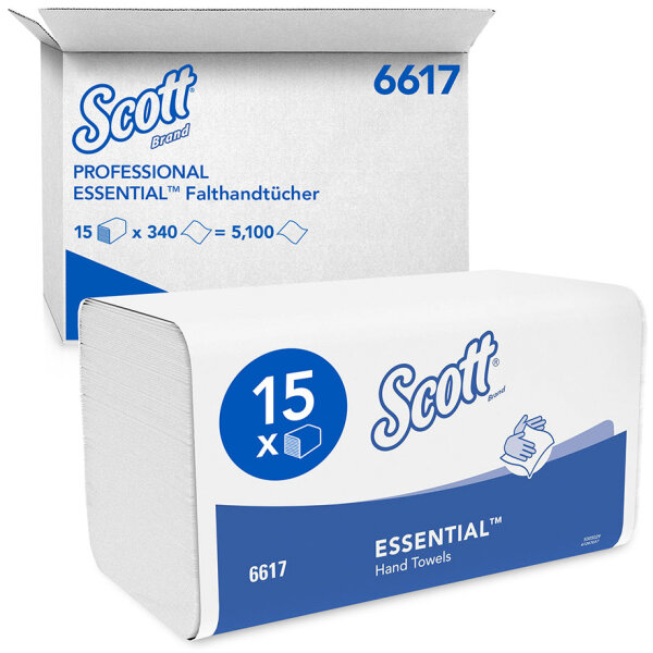 SCOTT ESSENTIAL Handtücher Interfold 1-lagig, 21 x 20 cm (15 x 340 Bl.) weiß  Pal. = 36 Kart.
