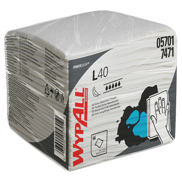 WYPALL L40 Wischtücher, 1-lagig, weiß, 30,4 x 31,7 cm (18 x 56 Bl.) Pal. = 18 Kart.