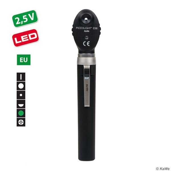 KaWe PICCOLIGHT E56 LED Ophthalmoskop 2,5 V night, Griff AA, 6 Blenden