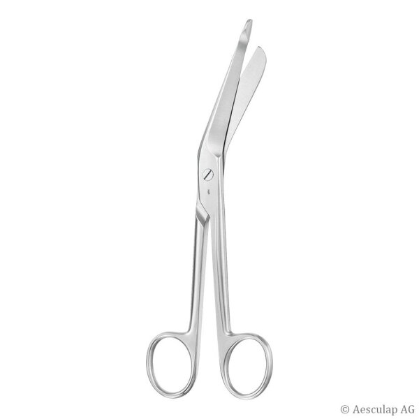 Lister Verbandschere seitwärts gewinkelt 1 Blatt mit Knopf,18 cm