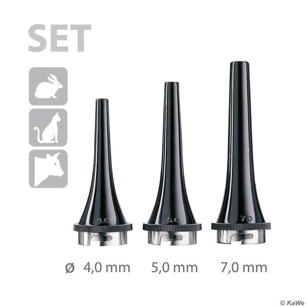 Veterinär-Dauer-Ohrtrichter-Set schwarz (je 1 x Ø 4,0 / 5,0 / 7,0 mm)